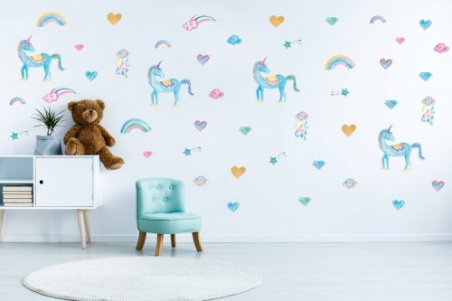 מדבקות קיר חד קרן לחדרי ילדים ותינוקות טורקיז - מיכל נמצוב סטודיו m creative (2) (1)