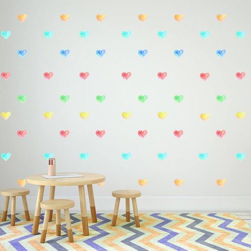מדבקות קיר לבבות בצבעי הקשת לחדרי ילדים - מיכל נמצוב סטודיו m creative